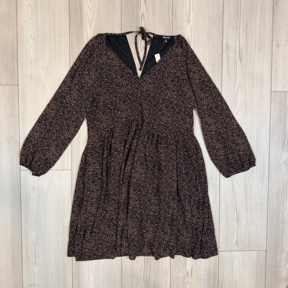 NWT Madewell XS V-Neck Babydoll Mini Dress in Brushed Texture Animam Print MC332